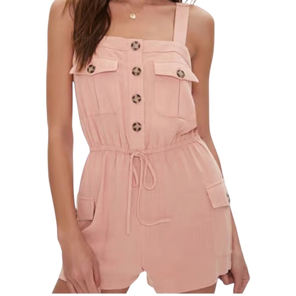 Forever 21 pink Romper Button Drawstring Waist  S